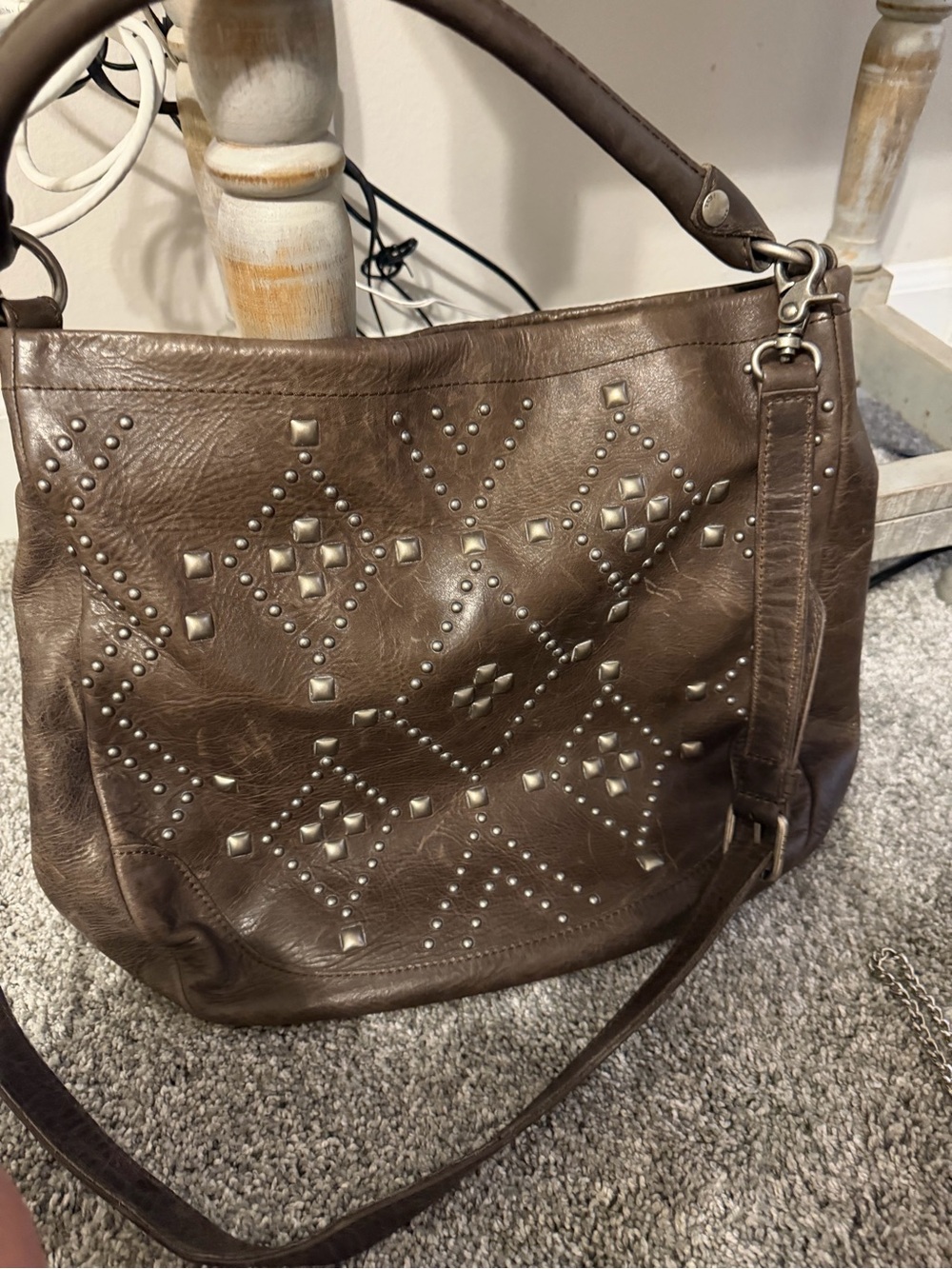 Frye Brown Studded Leather Shoulder Bag